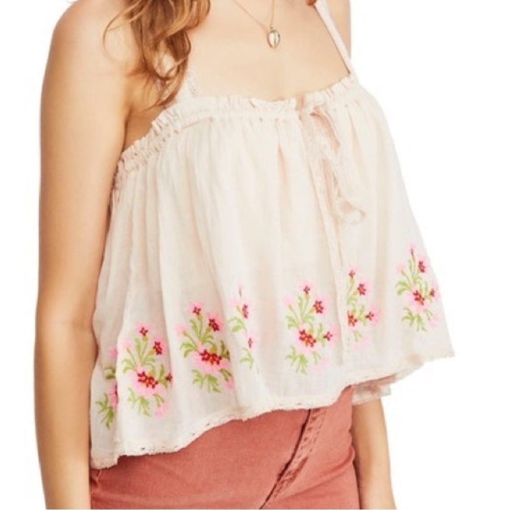 Free People Pink Floral Embroidered Blouse